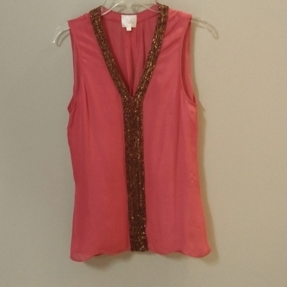 Parker Open Back Silk Blouse with Chain Detail sz L, Luxury